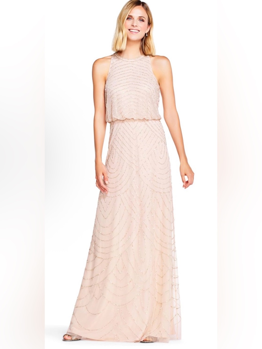 Adrianna Papell Art Deco Beaded halter Dress black tie prom wedding guest 14